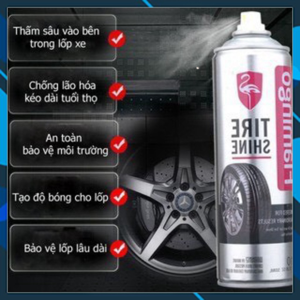 Chai xịt làm đen,bóng lốp xe chuyên dụng Flamingo Tire shine 500ml