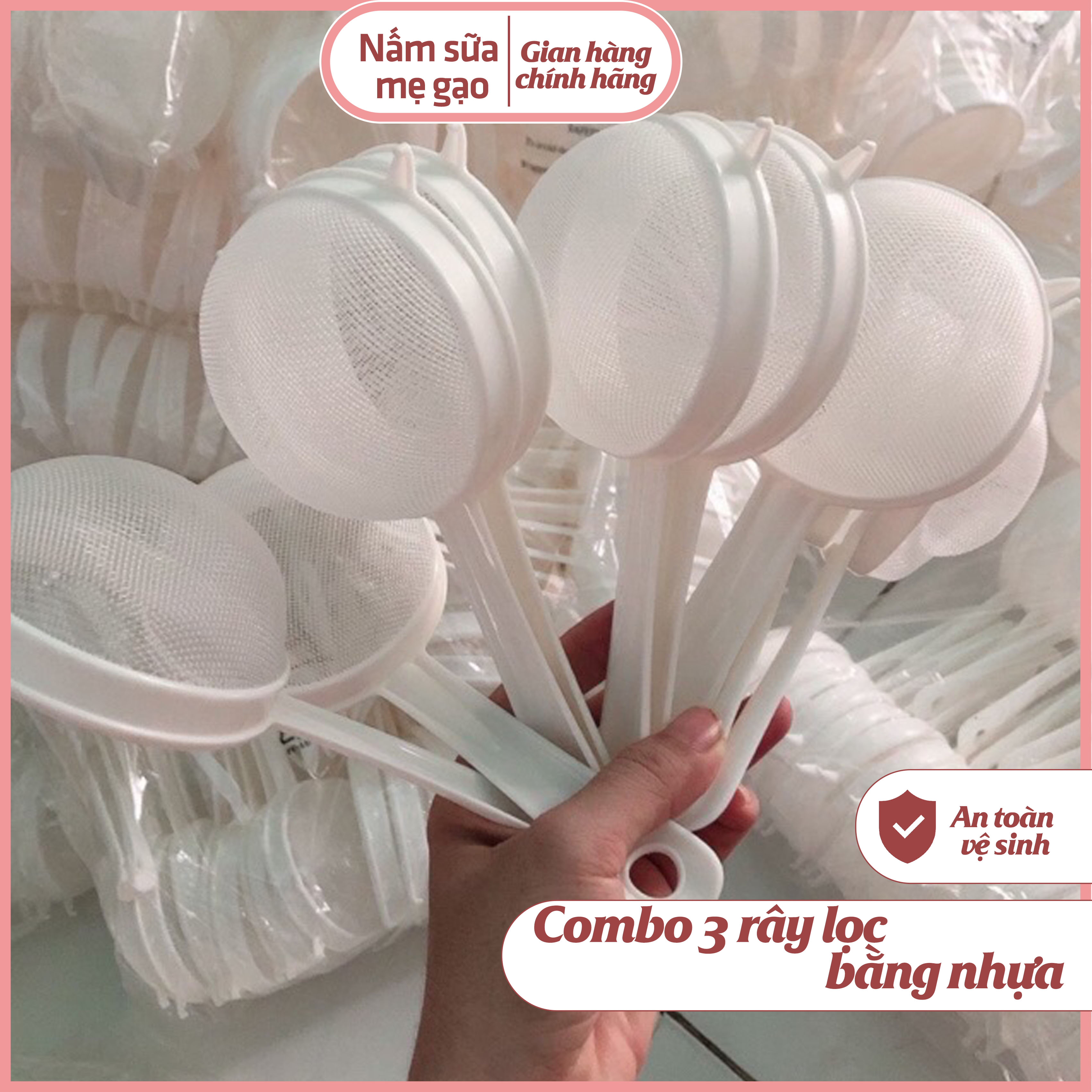 Rây lọc bằng nhựa Nấm Sữa Mẹ Gạo - combo 3 rây lọc bằng nhựa loại tốt bền đẹp lọc hiệu quả