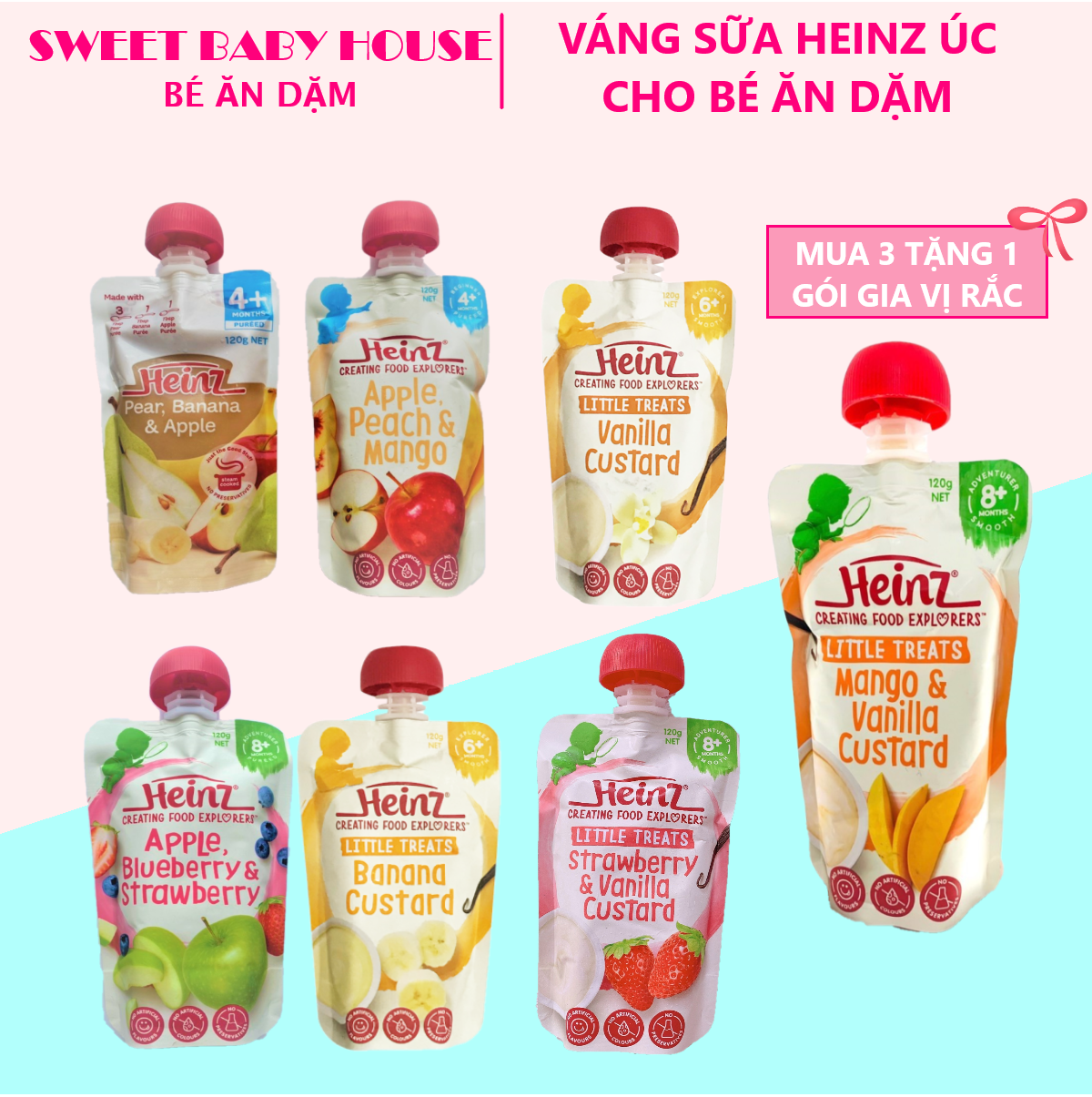 [HCM]Váng sữa ăn dặm HEINZ CUSTARD Úc vị Chuối cho bé dạng gói 120g. Date 2/2022