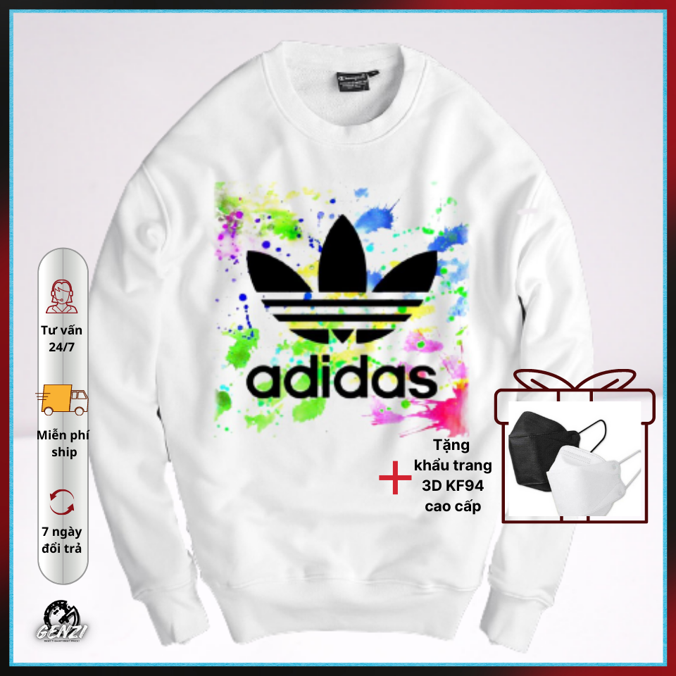 Áo thun nam nữ dài tay màu trắng brand ADlDAS các mẫu đủ size S-XXL < 95kg áo bigsize unisex