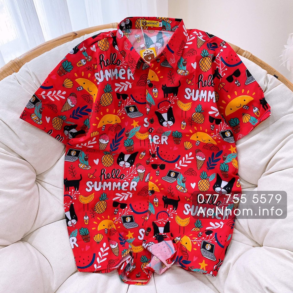 Áo sơ mi hoạt hình - summer đỏ hồng vàng - áo lớp áo nhóm sơ mi nhóm lớp sơ mi đi biển - #aa012