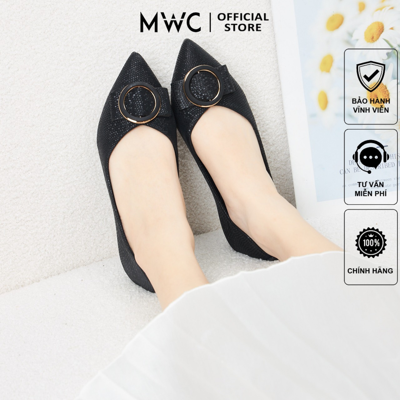 Giày mwc 2209 - giày búp bê mũi nhọn phối khóa thanh lịch