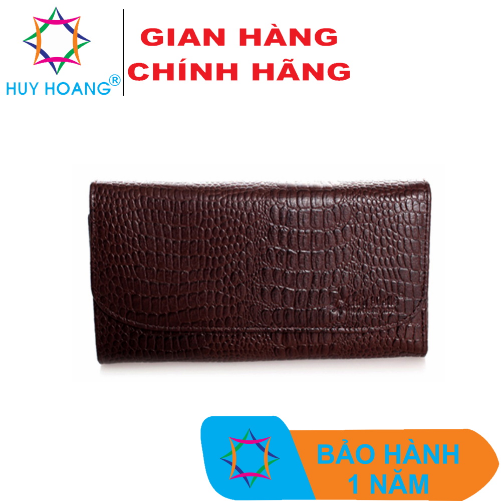 Ví nữ da bò vân cá sấu bấm nút màu nâu TH3110