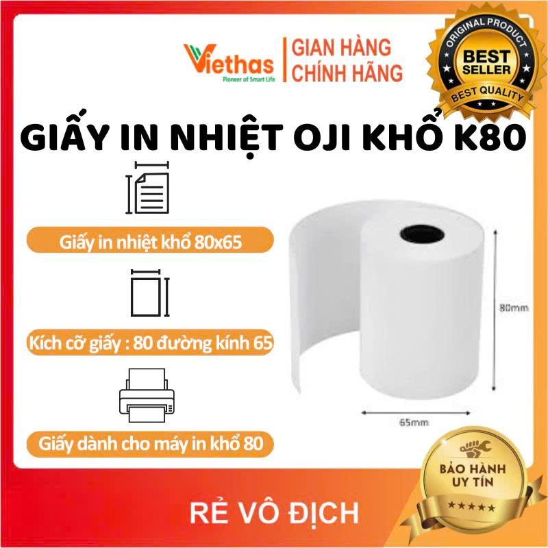 Bộ 20 cuộn giấy in nhiệt chất lượng cao khổ k80 phi 45 dành cho máy in bill