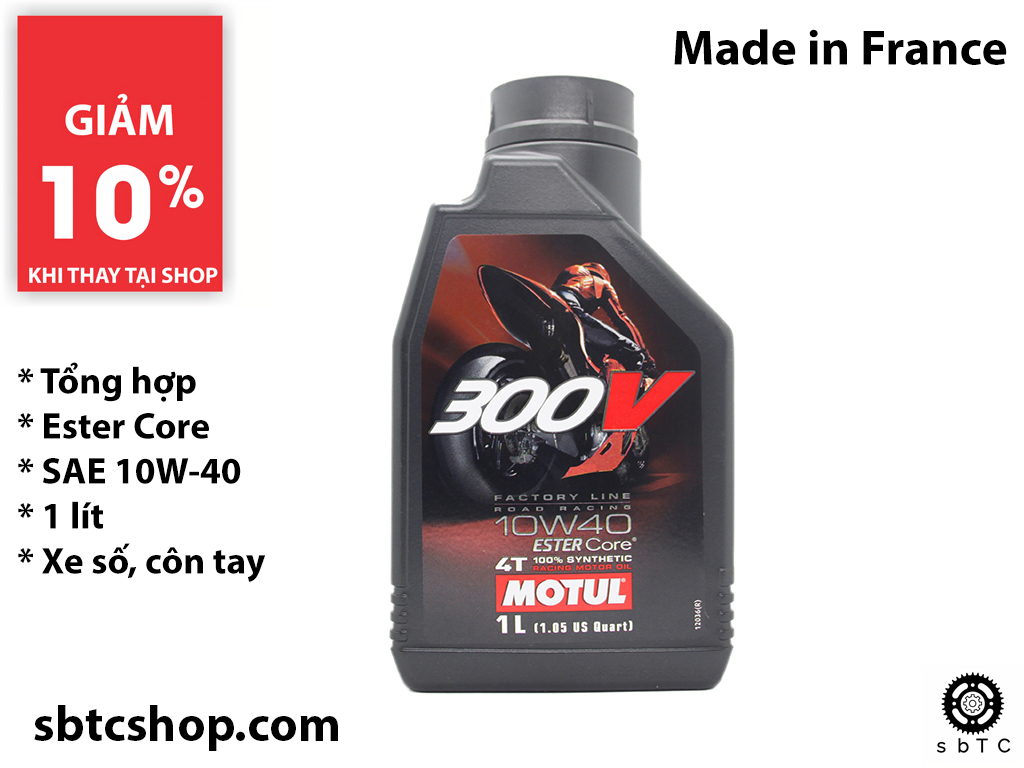 Dầu nhớt tổng hợp Motul 300V Factory Line Road Racing Ester Core chính hãng 10W40 1L xe số và côn tay