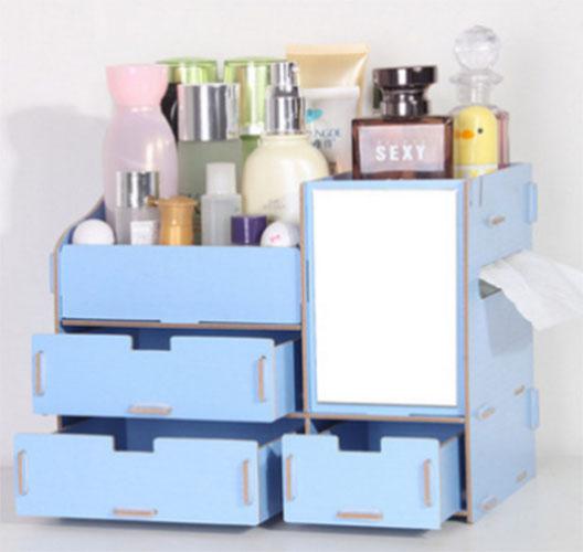 Tủ kệ đựng đồ trang điểm mỹ phẩm bằng gỗ ép có gương- xanh