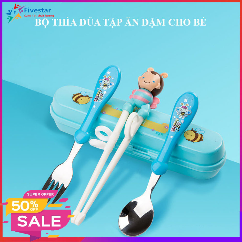 Bộ thìa dĩa đũa ăn dặm cho bé có hộp đựng