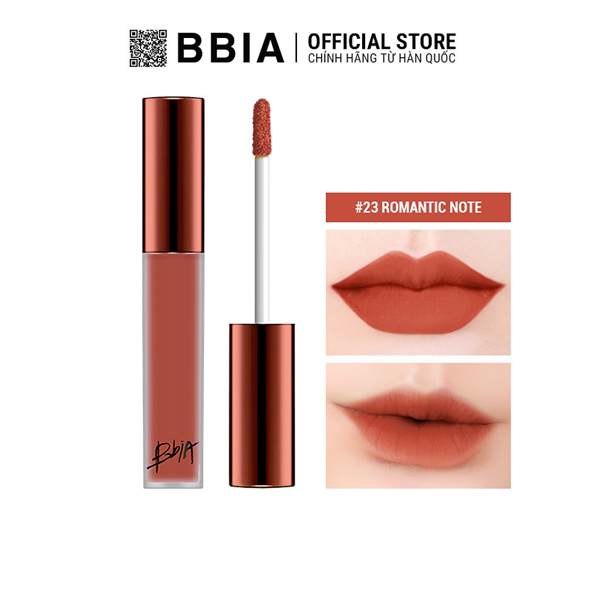 Son kem Bbia Last Velvet Lip Tint Màu 23 #cam đất pha chút đỏ gạch siêu đẹp