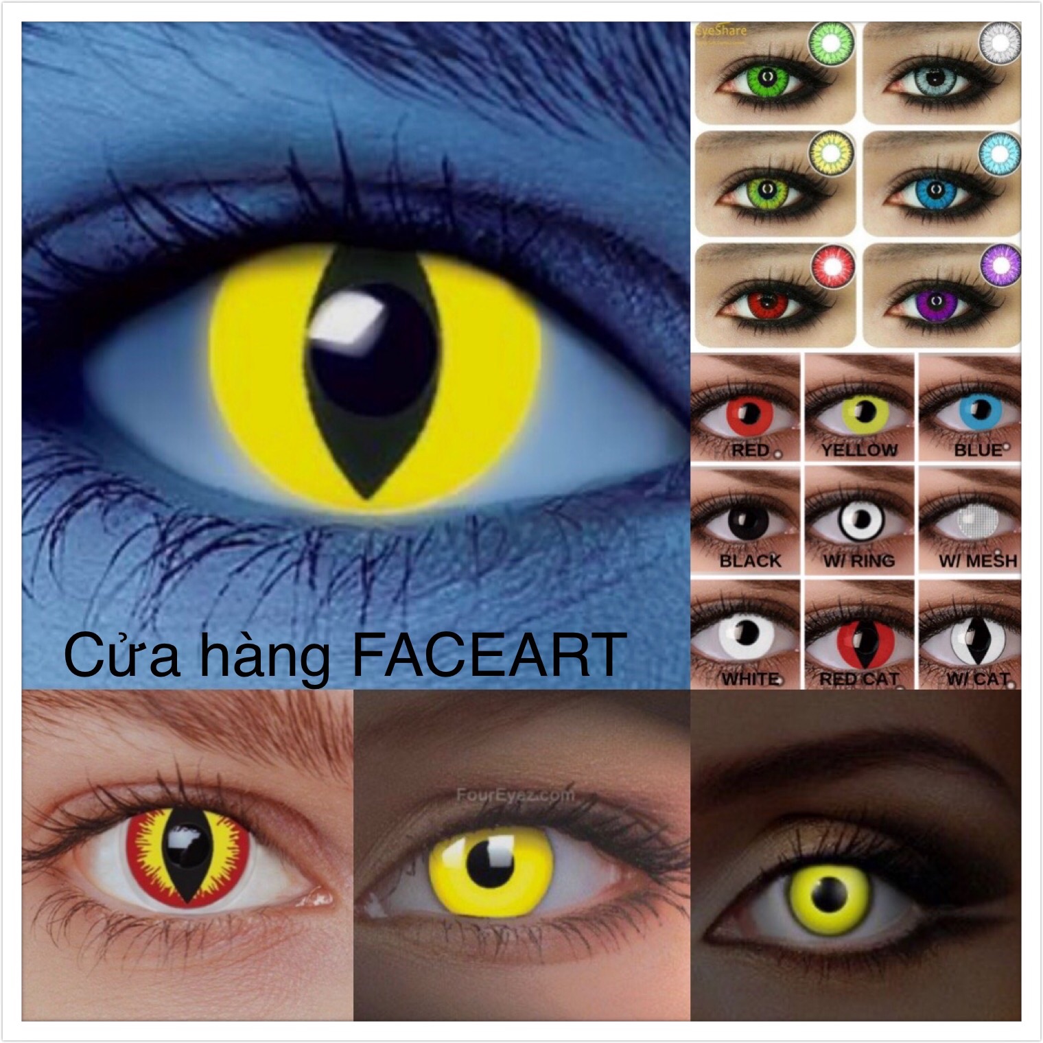 bộ 2 contact lens cosplay vàng - lén giãn tròng hoá trang màu vàng - Halloween lens màu sắc vàng- kính áp tròng màu vàng