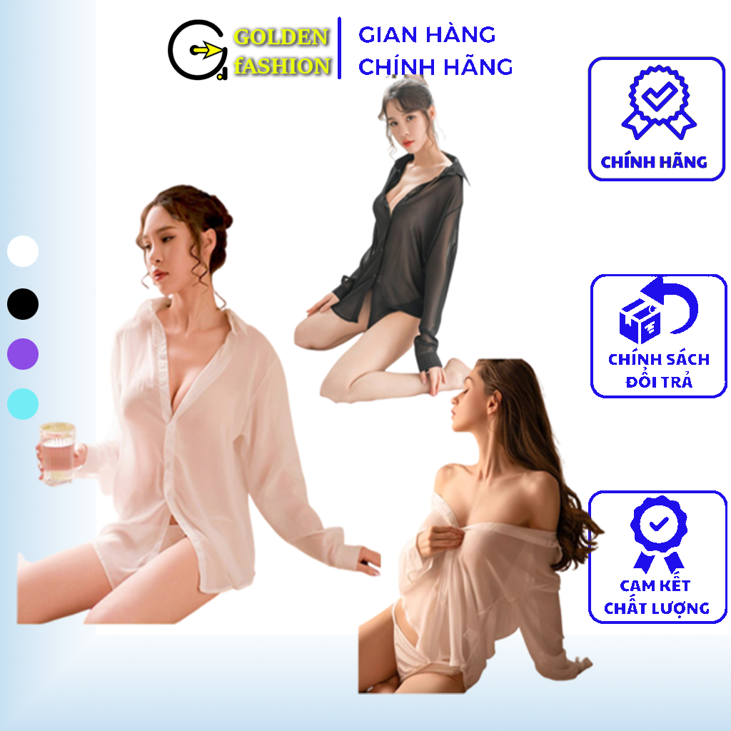 Áo sơ mi ngủ voan mỏng áo sơ mi trắng