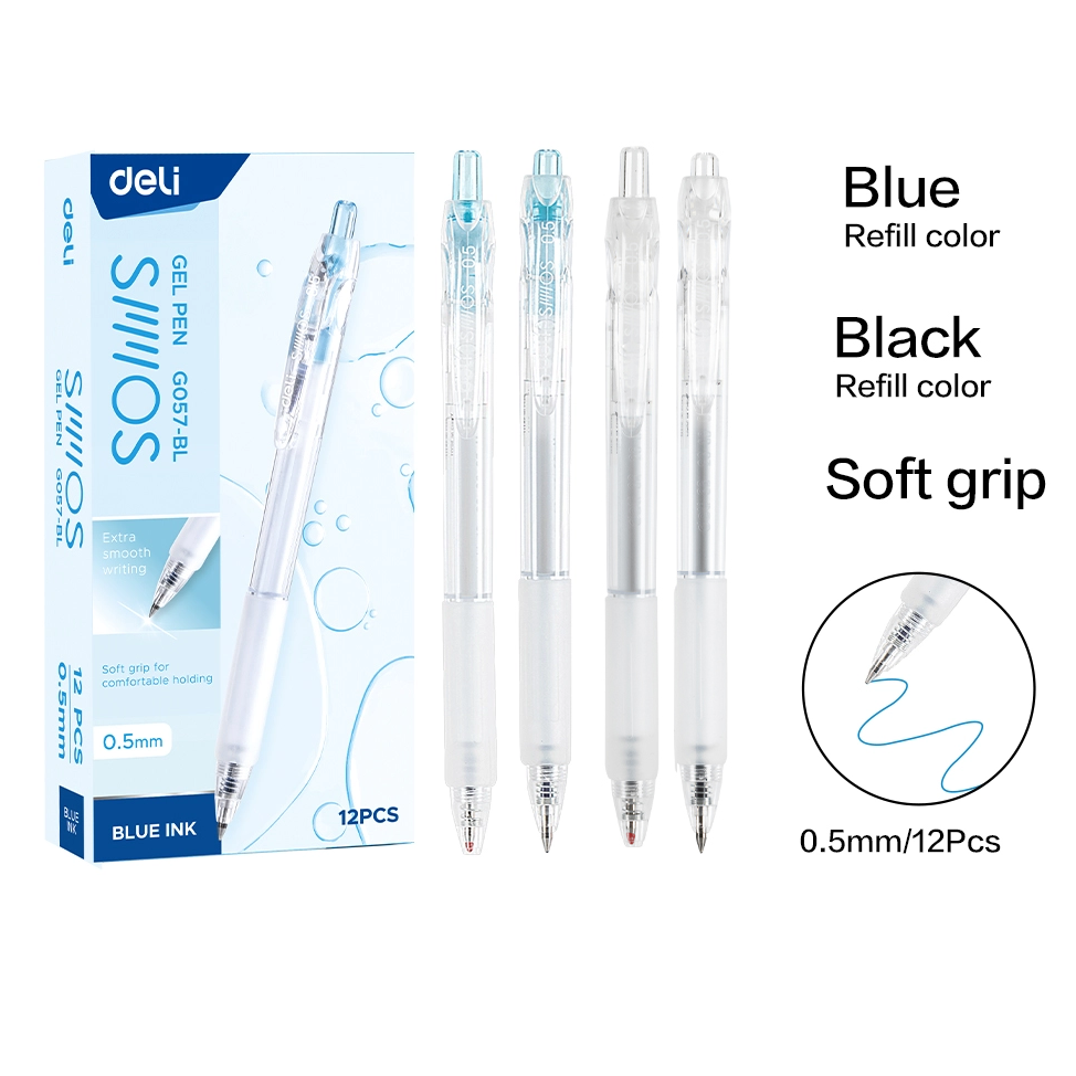  Combo 5 Bút gel Deli EG057 ngòi 0.5mm - Mực xanh đen mực viết trơn tru dùng viết sổ caligraphy 