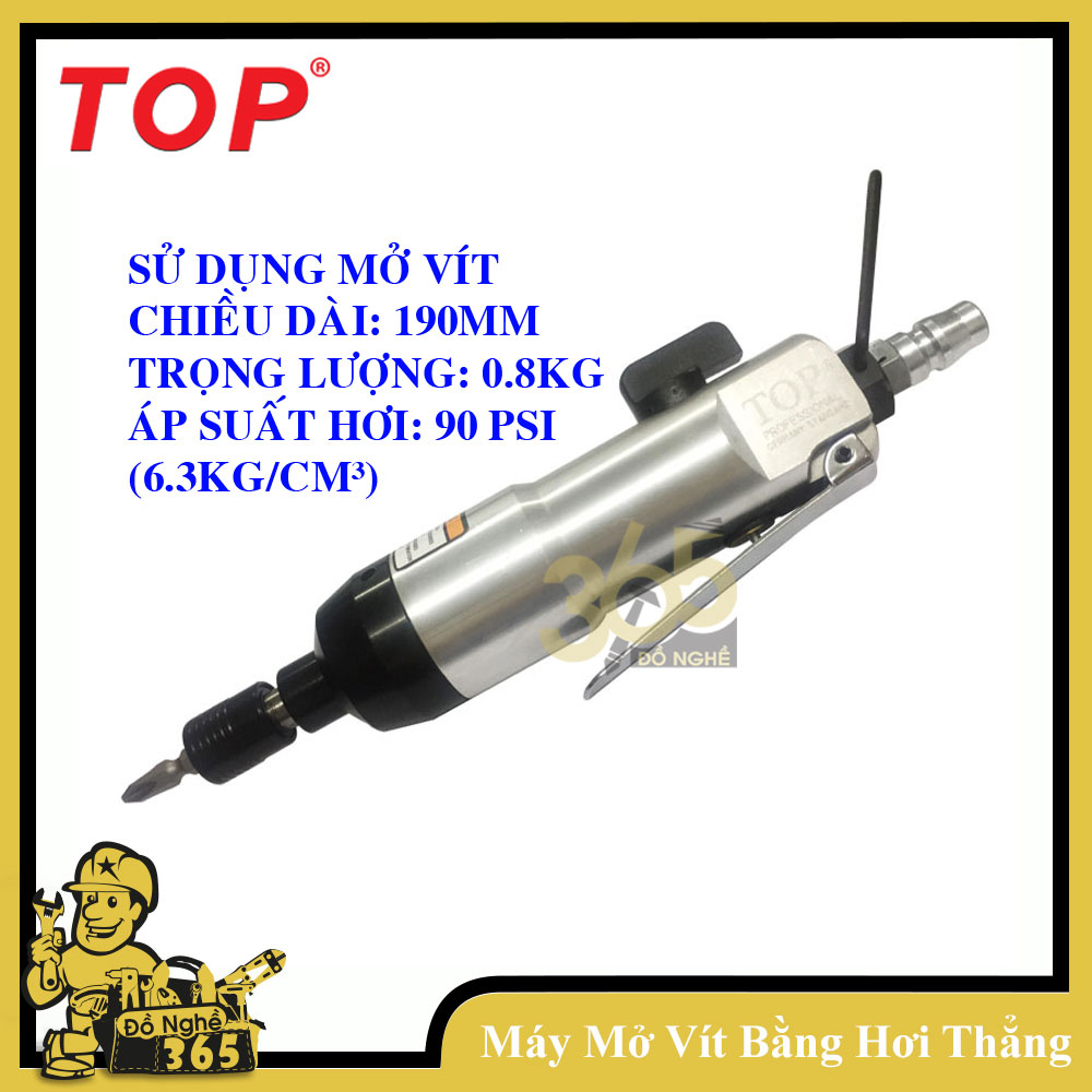 Máy mở vít bằng hơi trắng TOP Máy mở vít bằng hơi cao cấp thương hiệu TOP xuất xứ từ Đài Loan, các linh kiện bên trong máy được chế tạo bằng các vật liệu cao cấp