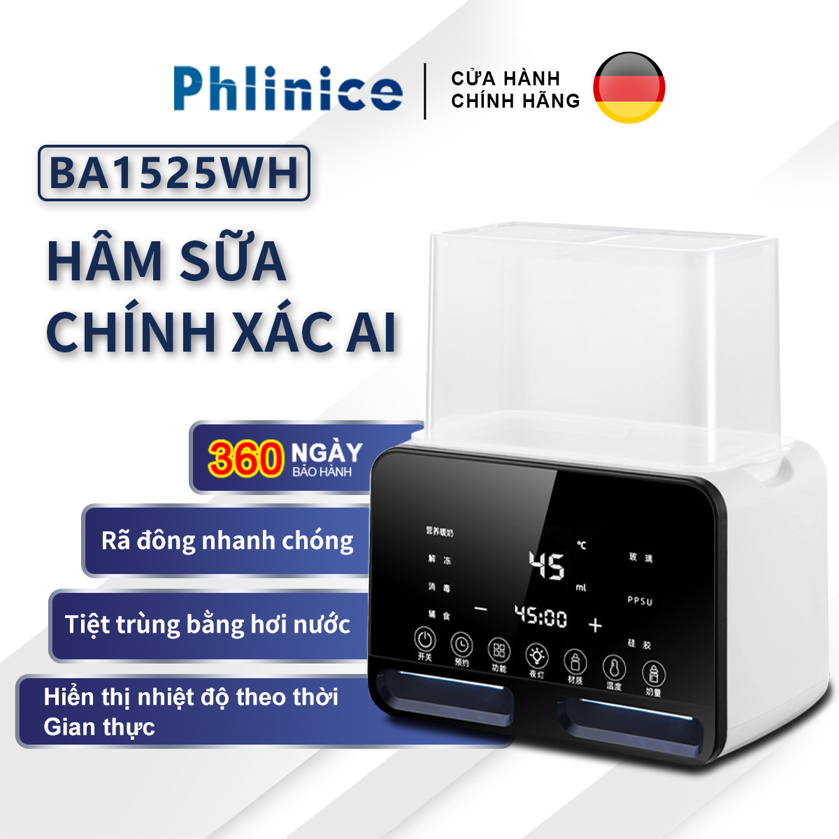 Máy hâm sữa ủ sữa, máy tiệt trùng ủ sữa tự động 2 trong 1, làm nóng ủ sữa, hẹn giờ chỉ với một nút ấn -Bảo hành tháng 12