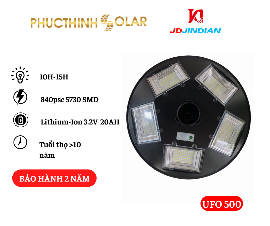 JINDIAN - Đèn Năng Lượng Mặt Trời UFO 500W Jindian Chính Hãng | Phúc Thịnh Solar