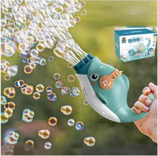 Đồ chơi bắn bong bóng 10 nòng hình cá heo siêu dễ thương cho bé, súng xà phòng thổi bong bóng hình cá heo