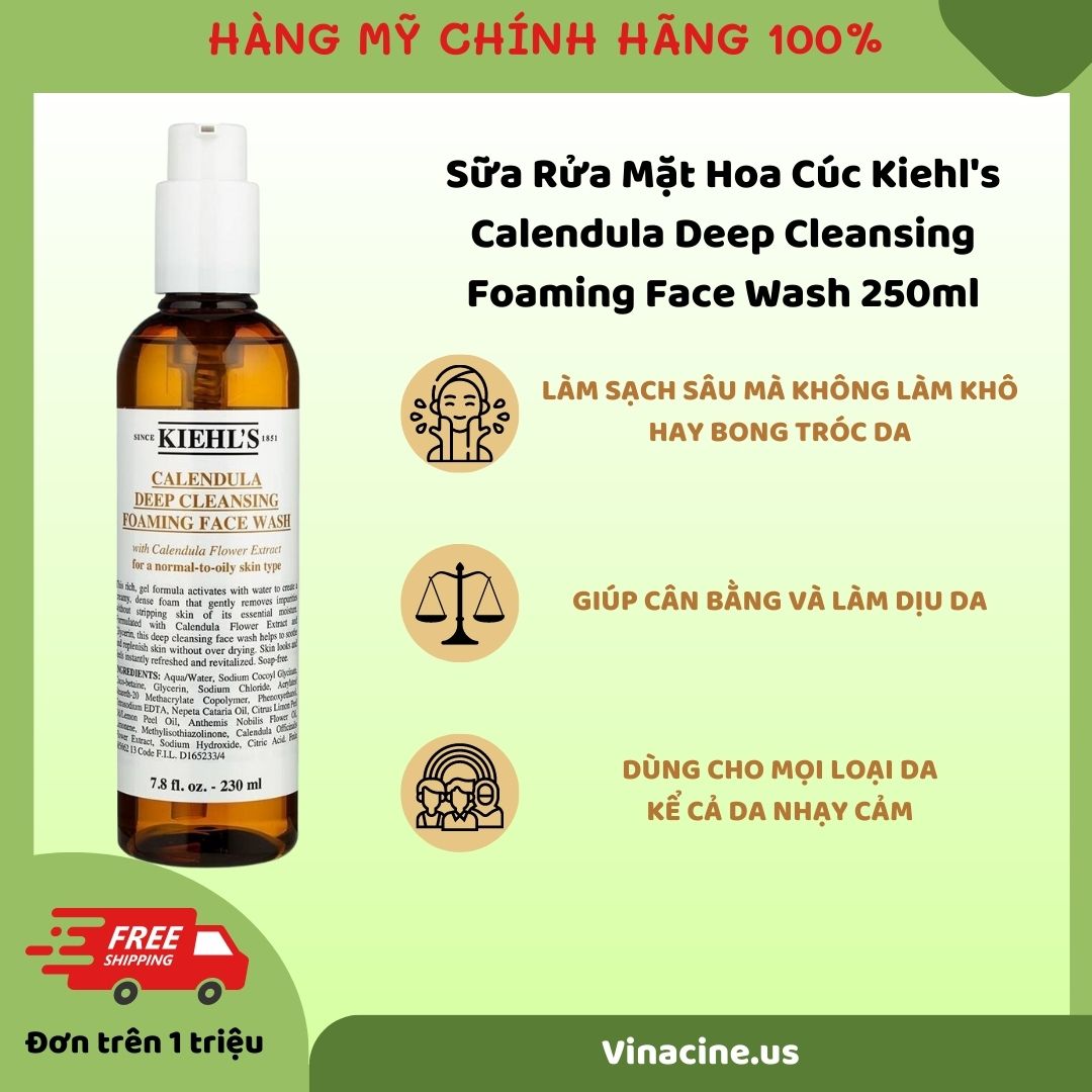 Sữa rửa mặt hoa cúc Kiehl's Calendula Deep Cleansing Foaming Face Wash 230ml