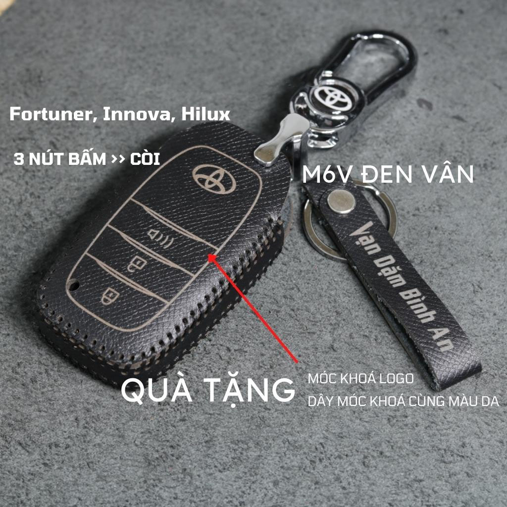 Bao da móc khoá bọc ốp chìa khóa xe ô tô Toyota Fortuner, Hilux, Innova chìa thông minh, da bò, nhiều màu,
