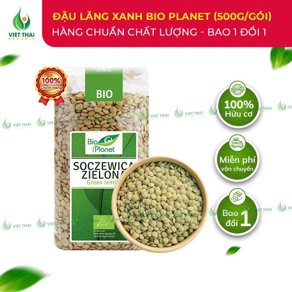 Đậu lăng xanh hữu cơ bio planet chuẩn hữu cơ gói 500g