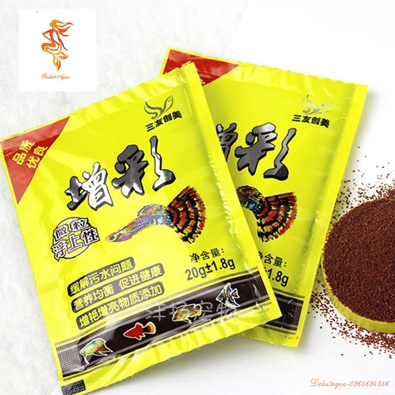 Thức ăn cho cá guppy 7 màu gói vàng 20g