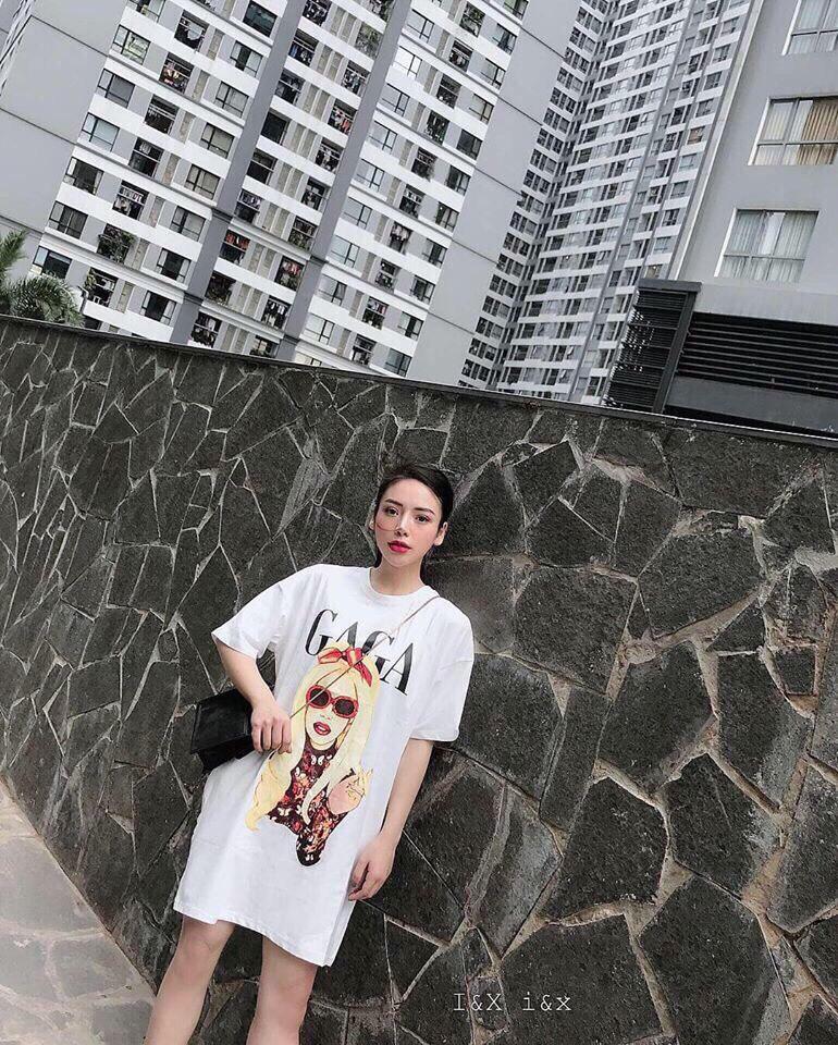 Áo thun fom rộng in hình cô gái GAGA dễ thương cá tính UZU