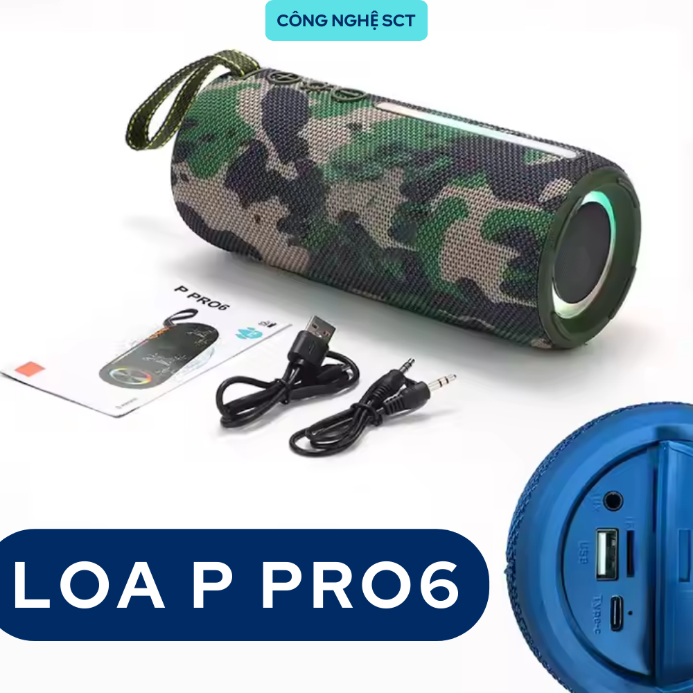 Loa Bluetooth P Pro6 Công Nghệ Mới – Bass Sâu,Âm Thanh Sống Động , Kết Nối Ổn Định – Mang Đi Mọi Nơi , Nghe Nhạc Mọi Lúc