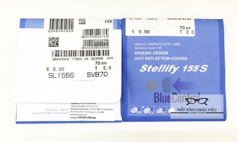 Tròng kính Lọc Ánh sáng xanh Hoya Stellify Blue Control, chính hãng Hoya của Nhật ( chiết xuất 1.56 )