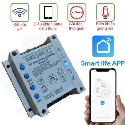 Bộ điều khiển 4 thiết bị 4CH-220 Smart Switch WIFI APP Smart Life HES 4CH-WF-220
