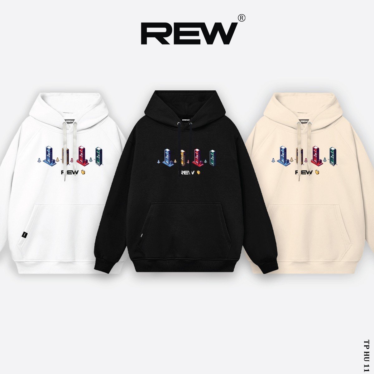 Áo hoodie local brand REW form rộng Unisex dành cho cả nam và nữ mẫu REW cây xăng HD11