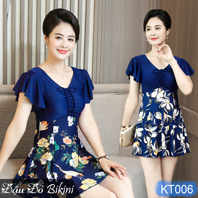 Bikini cho người lớn tuổi, đồ bơi trung niên trang nhã, bộ bơi đi biển đẹp cho các mẹ các bà, váy quần đùi rời giấu bụng, có size to | KT006