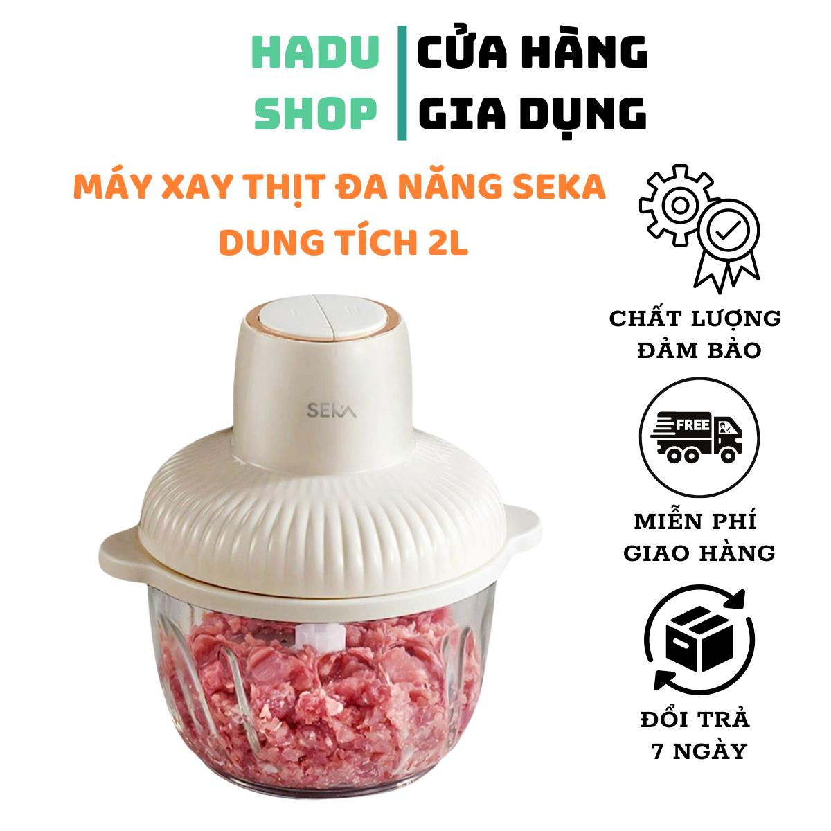 Máy xay thịt đa năng Seka dung tích 2L bảo hành chính hãng 12 tháng say mịn cối thủy tinh dễ vệ sinh