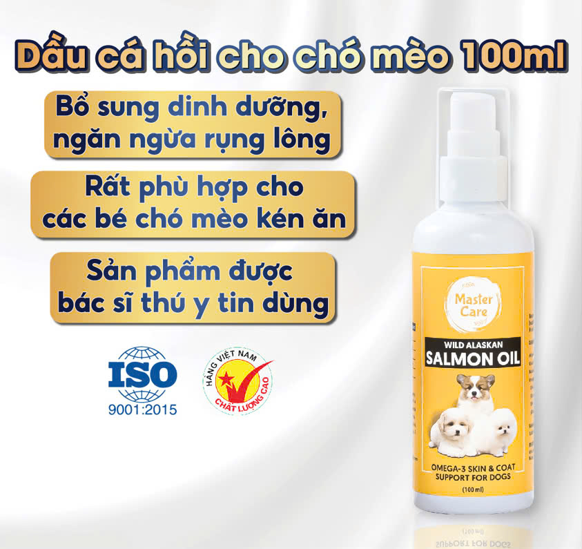 Dầu Cá Hồi Cao Cấp Cho Chó Mèo MASTERCARE Dinh Dưỡng Hỗ Trợ Đẹp Da Mượt Lông Hết Kén Ăn Phát Triển Tốt Tăng Cân Kiểm Soát Dễ Sử Dụng 100ml