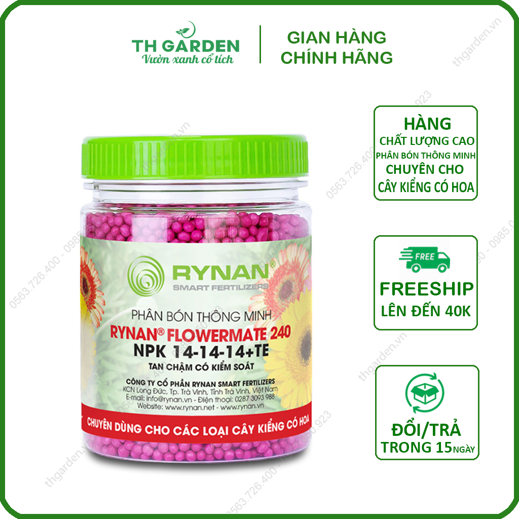 Phân Bón Thông Minh Rynan 240 TH Garden - Chuyên Cho Cây Kiểng Có Hoa - Màng Polyme Kiểm Soát Giải Phóng Phân Từ Từ