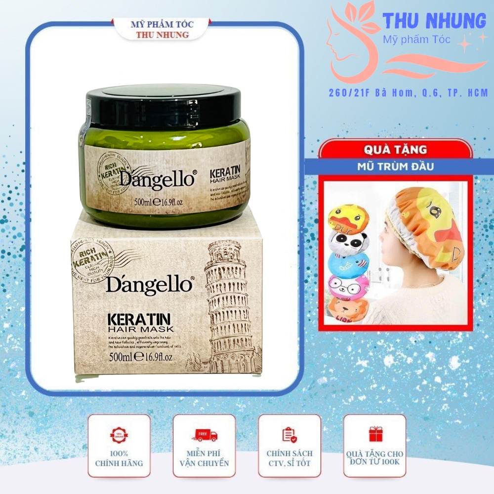 [+Tặng mũ trùm][D'ANGELLO]Dầu ủ phục hồi tóc hư tổn Dangello Keratin Hair mask 500ml