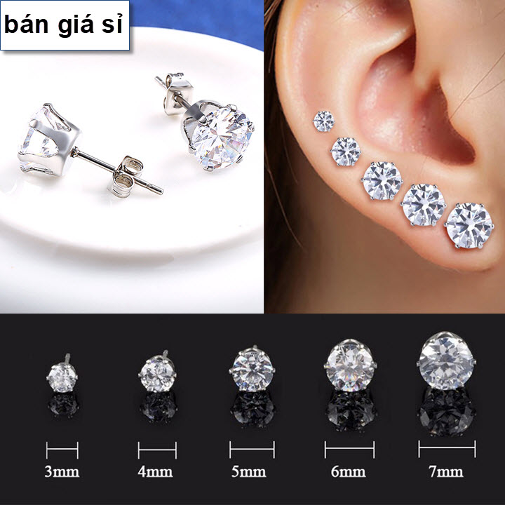 [HCM]Bông tai nam / nữ inox Đá Tròn Đen / Trắng bán chạy đảm bảo không đen không rỉ sét giá rẻ
