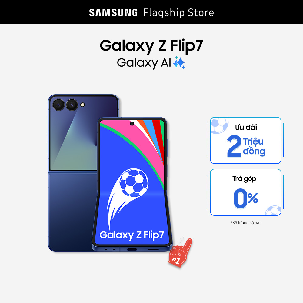 Điện thoại Samsung Galaxy Z Flip7, Điện thoại AI, Màn hình ngoài vô cực 4.1", Camera selfie 50MP, Mỏng nhất