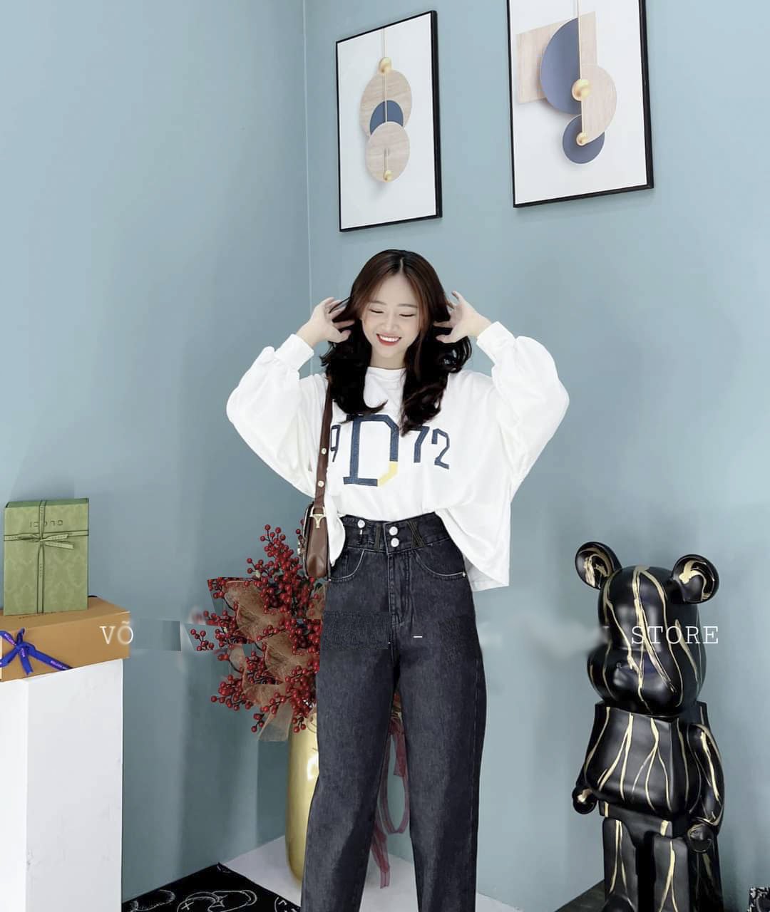 QUẦN BAGGY JEAN NỮ LƯNG CAO (SIZE: S, M, L, XL) LƯNG CAO SIÊU HOT MAU ĐEN SIÊU PHONG CÁCH PINKY STORE96