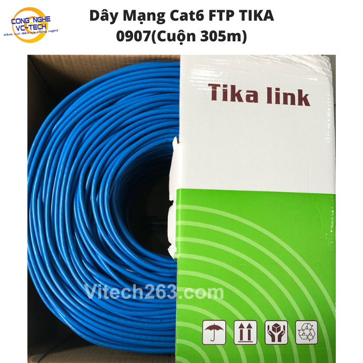 Dây mạng cat6 ftp tika 0907 bọc bạc 1 lớp, lõi 0.5mm-đáp ứng thi công công trình, phòng game net...