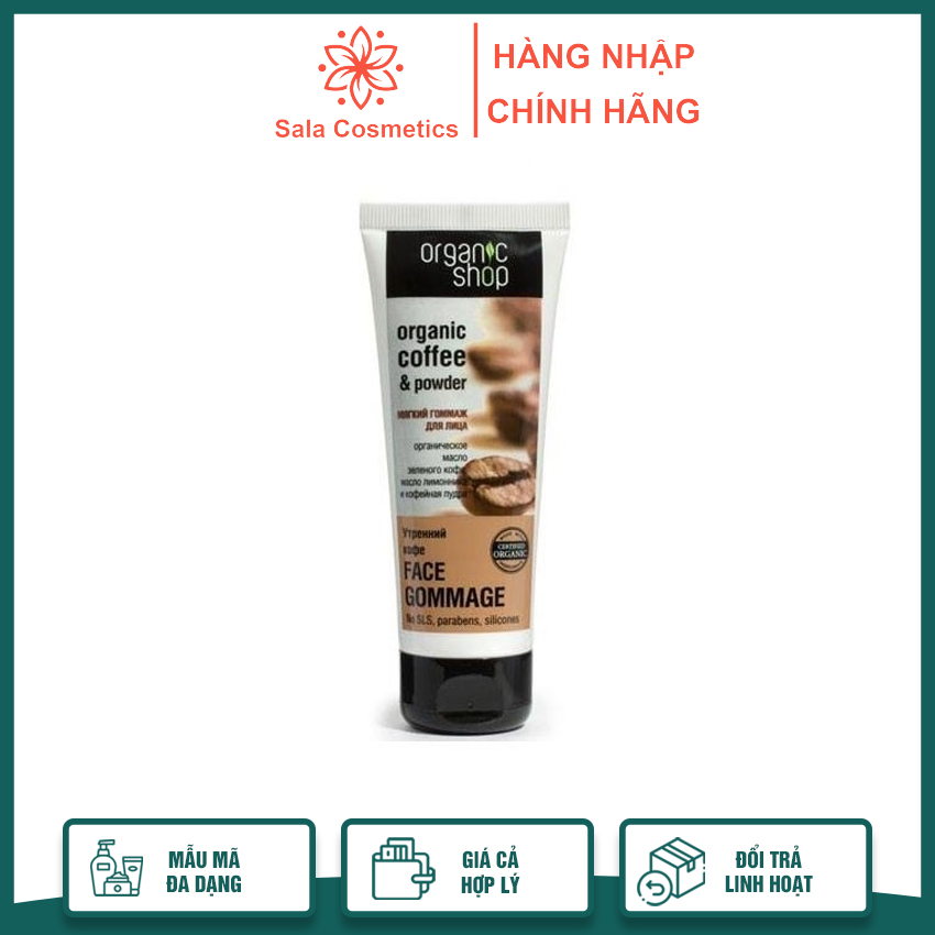Tẩy tế bào chết Organic Coffee & Powder Cafe Nga 75ml loại bỏ bụi bẩn trên da mặt gây bít tắc lỗ chân lông, giúp làn da luôn khô thoáng - Sala Cosmetics