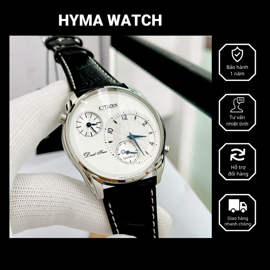 Đồng hồ nam cao cấp citizen ao3030-24a dây da mặt trắng máy quart size 42mm bảo hành 1 năm hyma watch