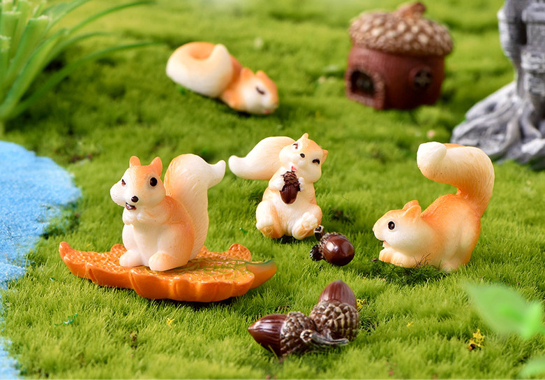 Mô hình gia đình sóc nâu dễ thương trang trí tiểu cảnh chậu cây, terrarium