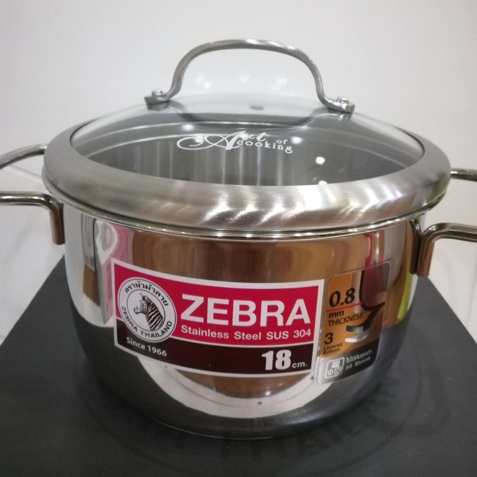 Nồi zebra inox 304 - 3đáy 162295 extreme infinity nắp kính - 18cm, dung tích 2,5l thái lan