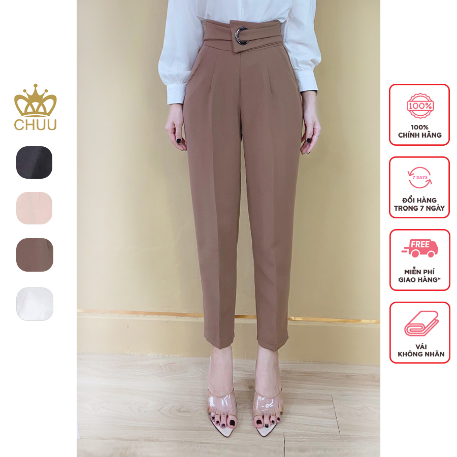 Quần tây công sở nữ, quần baggy nữ ống đứng lưng cao tôn dáng chân dài có gắn khoen tròn cá tính CHUU Q3079