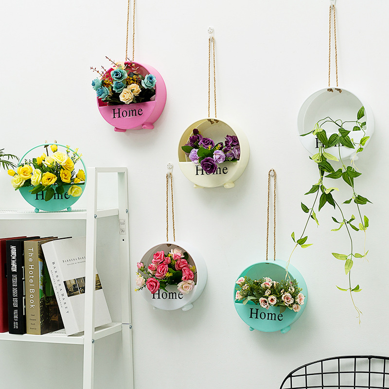 Giỏ hoa nhựa hình tròn chữ HOME trang trí nhà cửa siêu xinh, giỏ hoa treo tường - KTT58 NHỰA