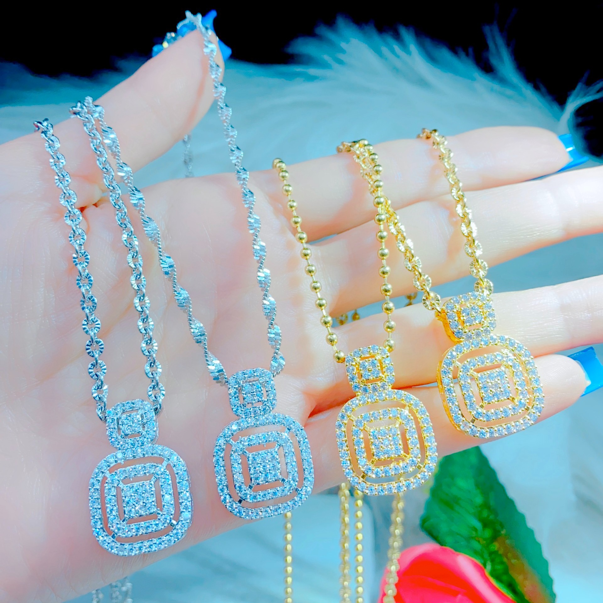 Dây chuyền Nữ Mặt Đính Đá Hình Vuông - D30320 - JURI SHOP - Không đen không dị ứng (Dây chuyền dài 47cm)