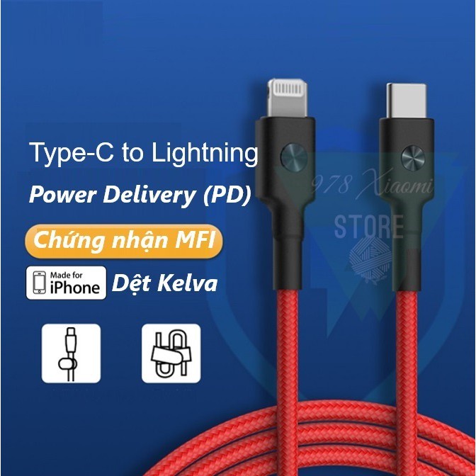 Cáp sạc nhanh pd chuẩn mfi type c to lightning zmi al873k - cáp sạc type-c to lightning xiaomi zmi chuẩn pd