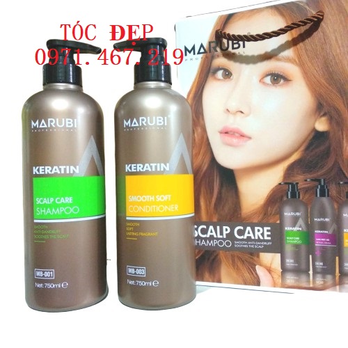 DẦU GỘI VÀ DẦU XẢ TÓC BÓNG MƯỢT KERATIN MARUBI 750 ML