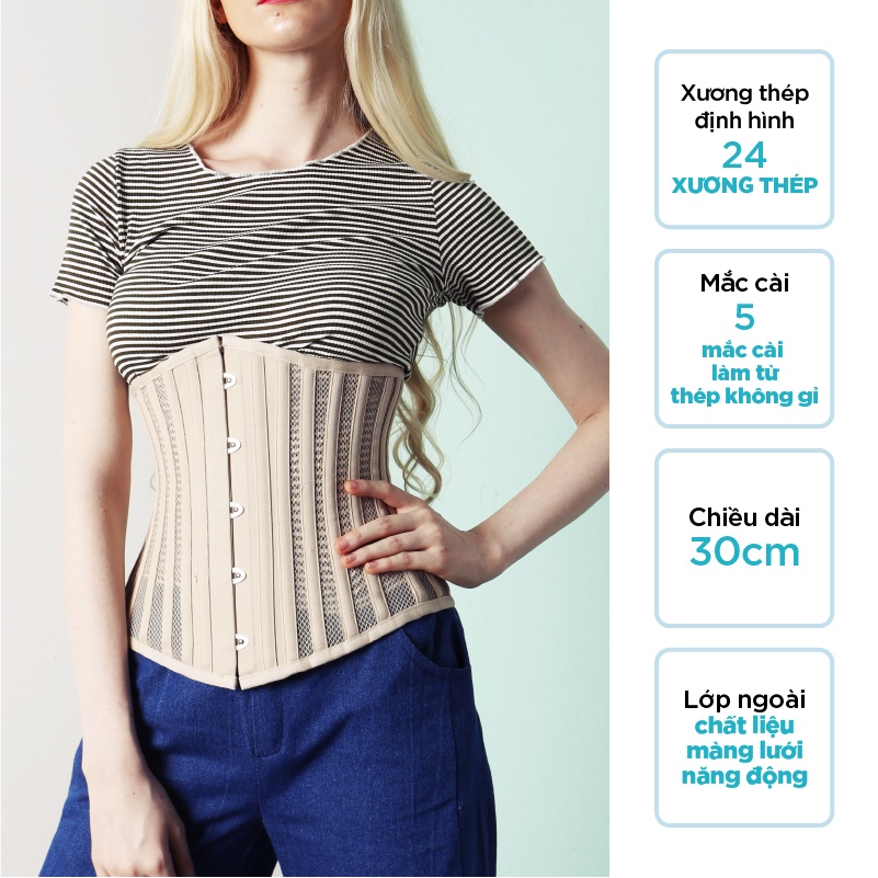 Đai gen nịt bụng corset 24 xương định hình chất liệu lưới thoáng mát hỗ trợ giảm eo giảm mỡ bụng