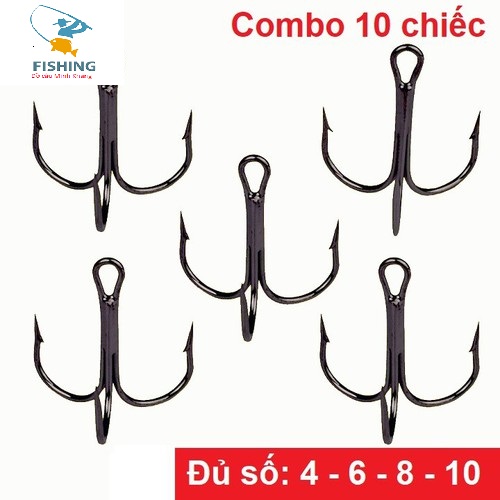 Combo 10 Lưỡi Câu 3 Tiêu có ngạnh Thép không rỉ gắn mồi giả, câu lure, lưỡi ba tiêu lưỡi 3 tiêu