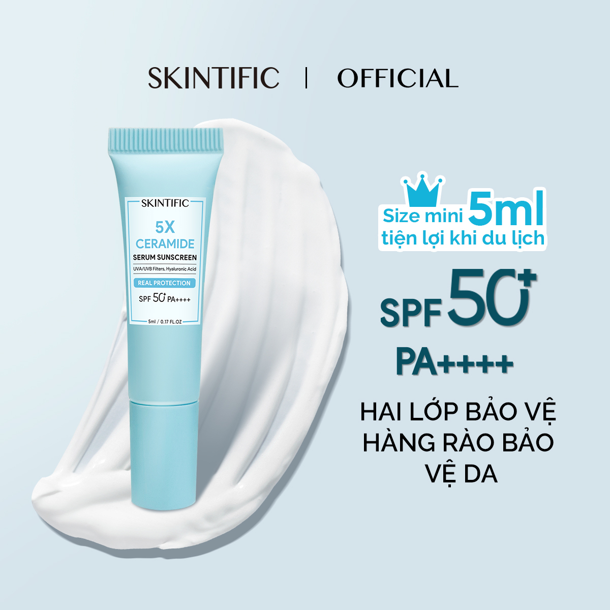 Kem chống nắng 5x ceramide spf 50+ pa++++ mini size skintific 5ml