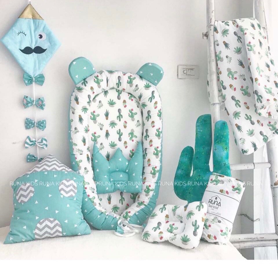 Bộ giường gấp cho bé sơ sinh nệm nằm di động mềm mại thoải mái an toàn, nệm di động cho bé